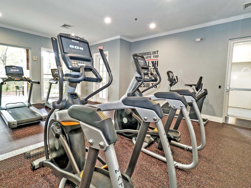 This image shows a 24-hour state of the art athletic club with metrics equipment.